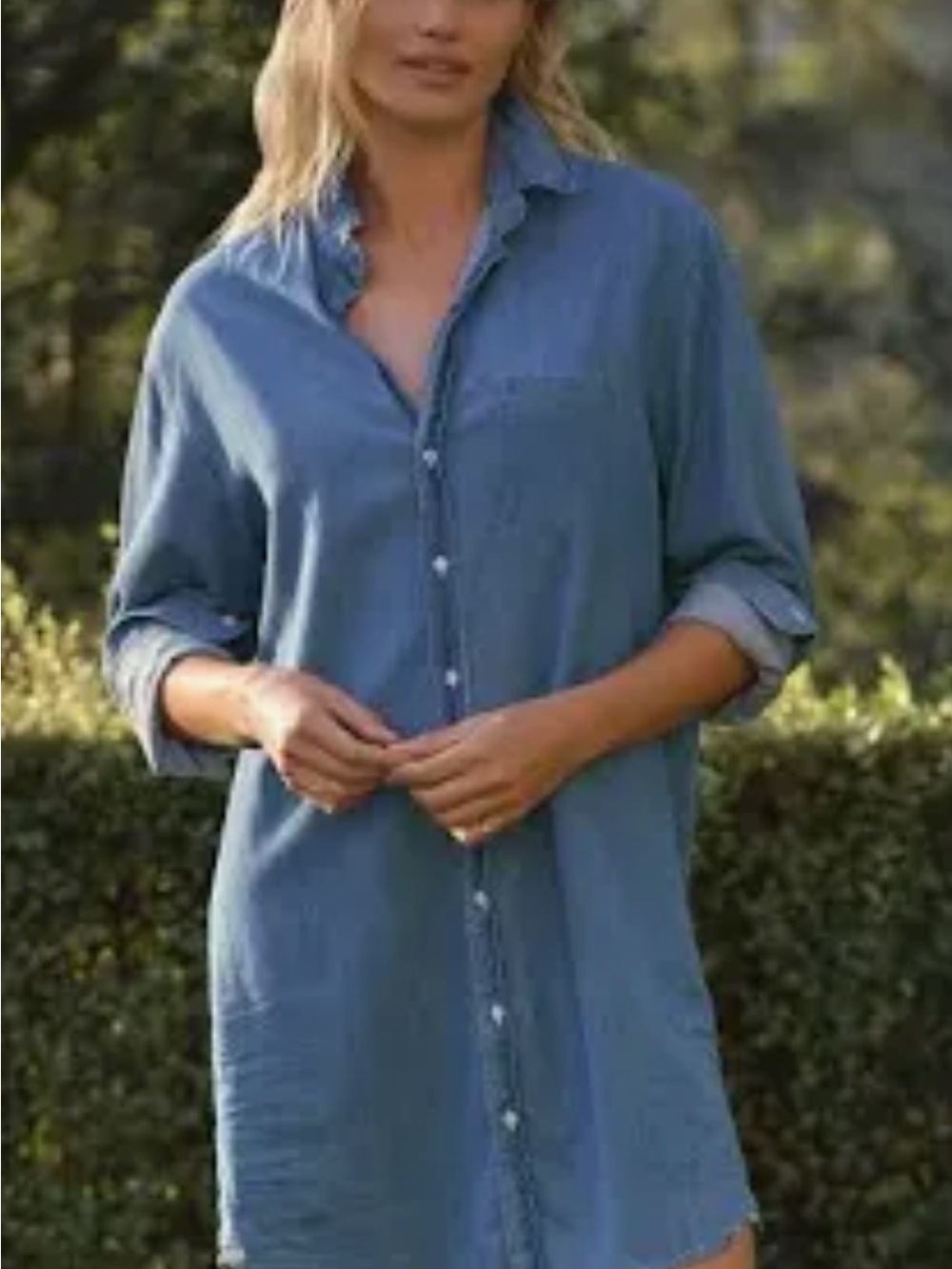 Frank & Eileen MARY Blue Denim Shirt Dress - Casual Button-Front Tunic L